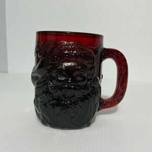 Arcoroc Ruby Red Santa Holly Glass Mug Made in France